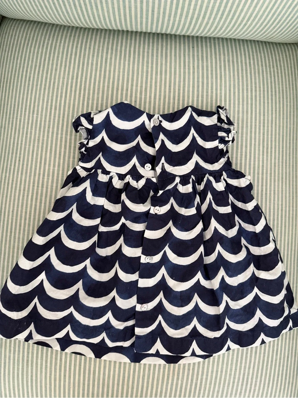 Tartine et Chocolat Navy and White Scallop-Print Ruffle Top - 2T